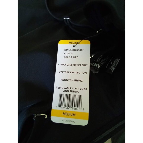 DKNY Black Shirred Convertible Bathing Suit NWT Size M - Picture 7 of 7
